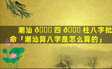 潮汕 🍀 四 🐅 柱八字批命「潮汕算八字是怎么算的」